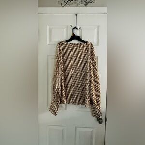 Women’s Long Sleeve Brown and Cream Blouse Size L